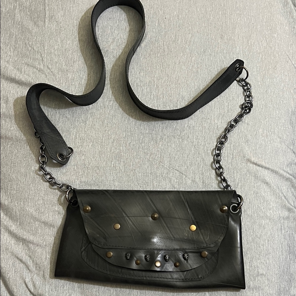 Black Studded Crossbody Bag with Chain Strap